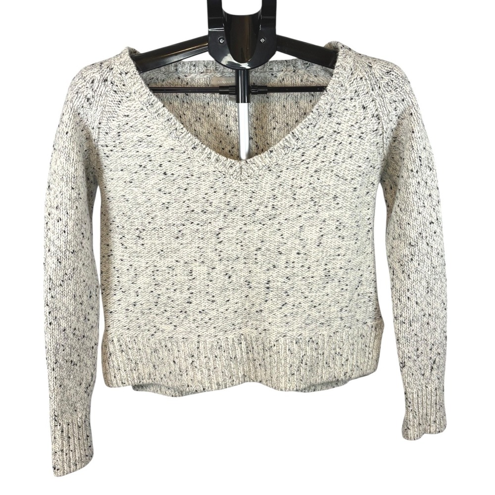 Banana Republic Womens Tweedy VNK Top Speckled Wool Blend V-Neck‎ Sweater Size S